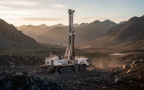 Ein geologisches Bohrgerät bei der Arbeit in einer abgelegenen Berglandschaft während der goldenen Stunde. - Foto: über boerse-global.de