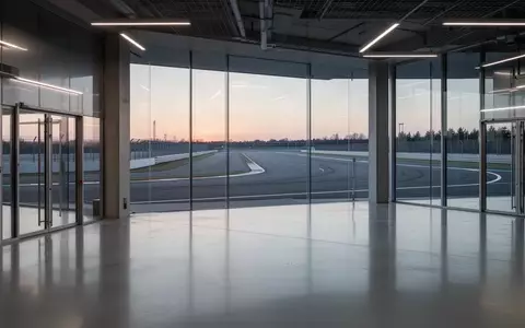 Modernes Forschungs- und Entwicklungszentrum mit Blick auf eine leere Teststrecke bei Dämmerung. - Foto: über boerse-global.de
