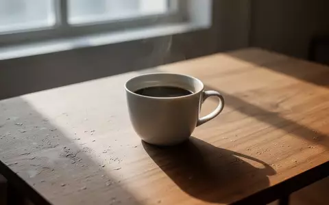 Eine weiße Kaffeetasse auf einem hölzernen Tisch in sanftem Morgenlicht. - Foto: über boerse-global.de