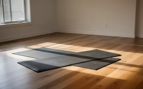 Ein minimalistisch eingerichteter Trainingsbereich mit einer Sportmatte auf einem Holzboden in hellem, natürlichem Licht. - Foto: über boerse-global.de