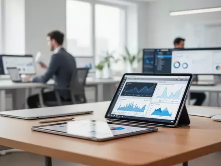 Ein moderner, heller Arbeitsplatz mit digitalen Tablets und Datenanalysesoftware in einem professionellen Büro. - Foto: über boerse-global.de