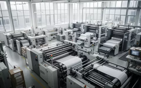 Moderne industrielle Druckerei mit präzisen Maschinen in einer hellen, aufgeräumten Produktionshalle. - Foto: über boerse-global.de