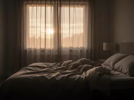 Ein minimalistisch eingerichtetes, ruhig wirkendes Schlafzimmer im sanften Licht der Morgendämmerung. - Foto: über boerse-global.de