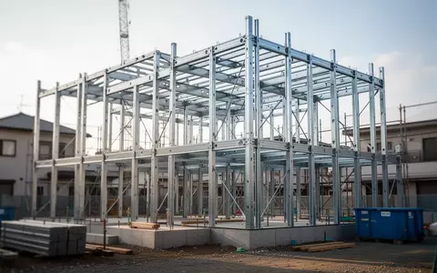 Ein Rohbau einer Baustelle mit Stahlkonstruktion bei Tageslicht. - Foto: über boerse-global.de