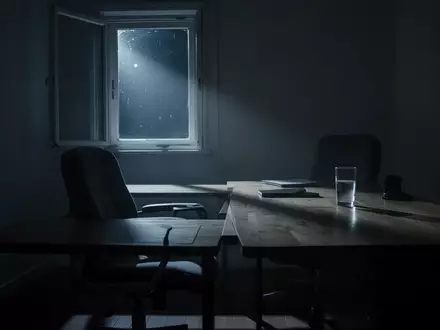 Ein einsamer, minimalistisch eingerichteter Raum bei Nacht, beleuchtet durch das kühle Licht eines Fensters, das Ruhe und Isolation symbolisiert. - Foto: über boerse-global.de