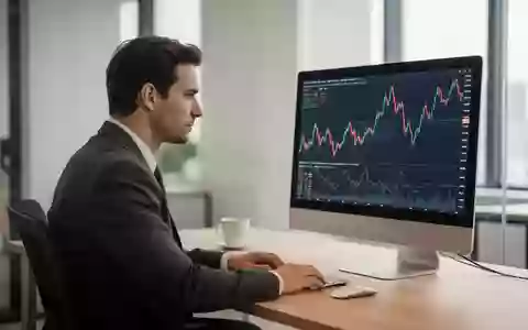 Ein professioneller Börsenhändler blickt konzentriert auf einen Computermonitor mit abstrakten Aktienkursverläufen. - Foto: über boerse-global.de
