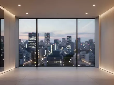 Modernes Interieur in einem Tokioter Bürogebäude bei Dämmerung mit Blick auf die beleuchtete Stadtlandschaft. - Foto: über boerse-global.de