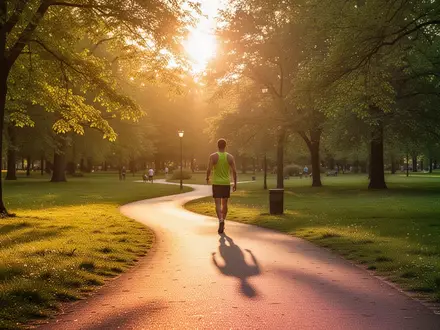 Ein sonnendurchfluteter Weg in einem Park, der zu Bewegung und einem gesunden Lebensstil anregt. - Foto: über boerse-global.de