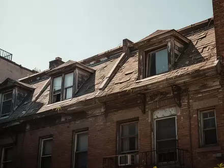Fassade eines älteren Wohnhauses mit ungedämmten Dachfenstern bei strahlendem Sonnenschein. - Foto: über boerse-global.de