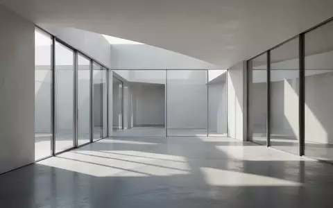 Ein minimalistischer, moderner Innenraum mit klaren architektonischen Linien und natürlichem Lichteinfall auf einem polierten Betonboden. - Foto: über boerse-global.de