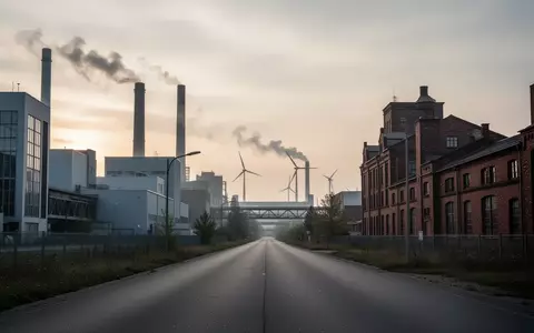 Industrielle Landschaft mit Fabrikgebäuden und Windrädern im Morgengrauen als Symbol für die wirtschaftliche Entwicklung. - Foto: über boerse-global.de