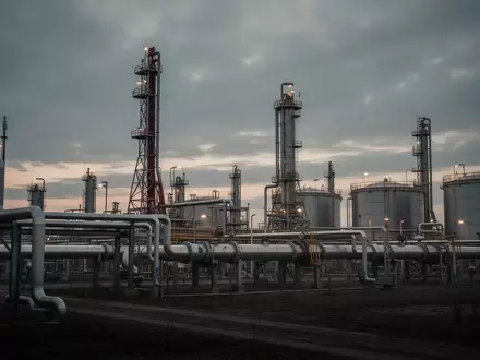 Industrielle Erdgasanlage mit Pipelines und Speichertanks bei bewölktem Himmel. - Foto: über boerse-global.de