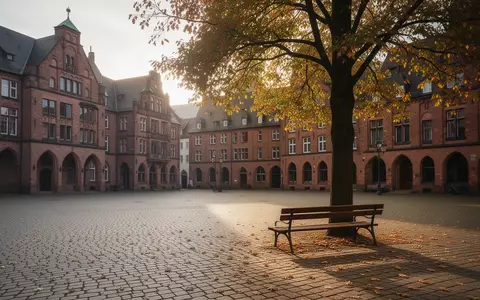 Ein ruhiger, sonniger Marktplatz in einer deutschen Kleinstadt mit Kopfsteinpflaster und einer leeren Holzbank. - Foto: über boerse-global.de