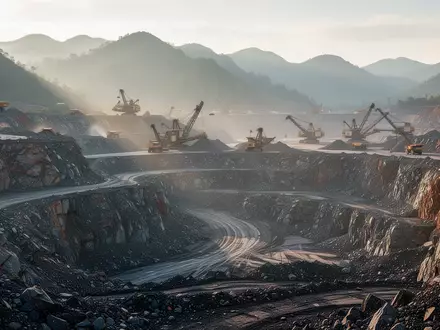 Eine weitläufige Bergbaustätte in einer bergigen Landschaft bei natürlichem Tageslicht. - Foto: über boerse-global.de
