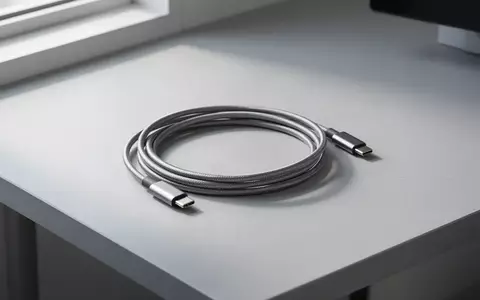 Ein hochwertiges USB-C-Datenkabel, das ordentlich zusammengerollt auf einem hellen, strukturierten Schreibtisch liegt. - Foto: über boerse-global.de