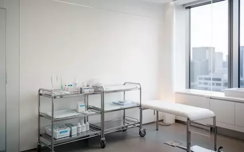 Ein minimalistischer und heller Behandlungsraum in einem modernen Bürogebäude bei Tageslicht. - Foto: über boerse-global.de
