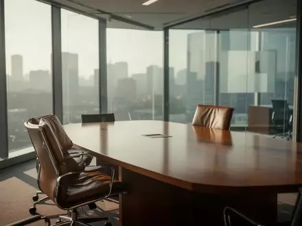 Ein leerer, moderner Konferenzraum in einem Bürogebäude mit gedämpftem Tageslicht. - Foto: über boerse-global.de