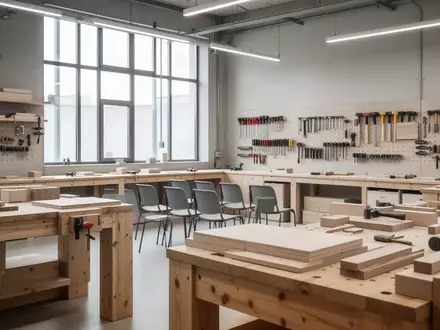Ein heller, moderner Arbeitsraum mit Werkbänken und Stühlen, der eine professionelle Lernumgebung für die Ausbildung darstellt. - Foto: über boerse-global.de