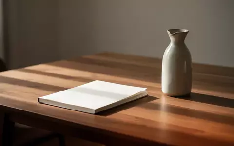 Ein minimalistischer, leerer Schreibtisch mit einem geschlossenen Notizbuch und einer Wasserkaraffe im sanften Tageslicht. - Foto: über boerse-global.de