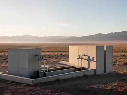 Eine moderne Wasserverteilungsanlage in einer weiten, ländlichen Landschaft bei Sonnenaufgang. - Foto: über boerse-global.de