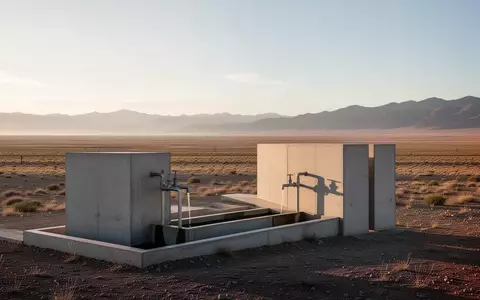 Eine moderne Wasserverteilungsanlage in einer weiten, ländlichen Landschaft bei Sonnenaufgang. - Foto: über boerse-global.de
