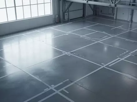 Ein minimalistischer, heller Industrieboden mit geometrischen Markierungen in einer sterilen Testumgebung. - Foto: über boerse-global.de