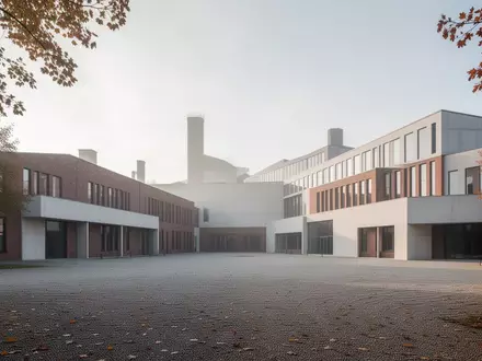Moderne Industriefassade eines Werksgebäudes bei Tageslicht mit weitläufigem Vorplatz. - Foto: über boerse-global.de