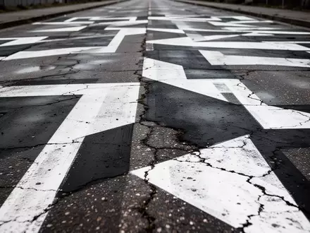 Schwarz-weißes Schachbrettmuster auf einer asphaltierten Straße bei bewölktem Licht. - Foto: über boerse-global.de