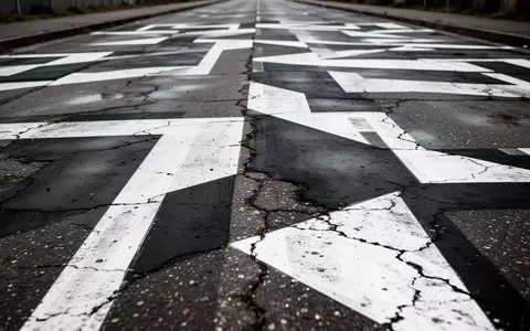 Schwarz-weißes Schachbrettmuster auf einer asphaltierten Straße bei bewölktem Licht. - Foto: über boerse-global.de