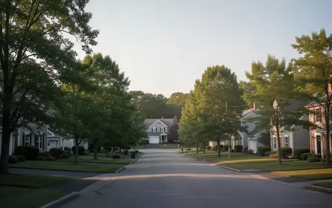 Ein ruhiges Wohngebiet in Massachusetts mit Bäumen und Häusern in der Abenddämmerung. - Foto: über boerse-global.de