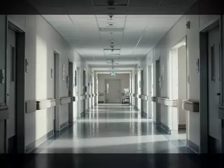 Ein leerer, modern gestalteter Krankenhausflur mit klaren architektonischen Linien und natürlichem Lichteinfall. - Foto: über boerse-global.de