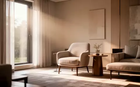 Ein helles, modern eingerichtetes Wohnzimmer mit einem Sessel und einem Beistelltisch in einer ruhigen, privaten Wohnumgebung. - Foto: über boerse-global.de