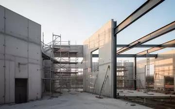 Rohbau eines modernen Gebäudes auf einer Baustelle in Hessen bei Tageslicht. - Foto: über boerse-global.de
