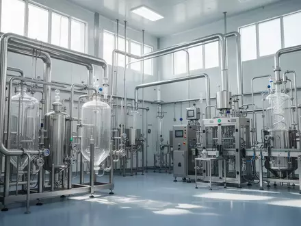 Moderne, sterile Produktionsanlage für Arzneimittel mit Edelstahlanlagen und industriellen Rohrleitungen. - Foto: über boerse-global.de