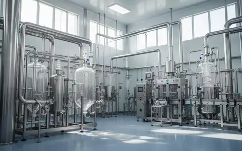 Moderne, sterile Produktionsanlage für Arzneimittel mit Edelstahlanlagen und industriellen Rohrleitungen. - Foto: über boerse-global.de