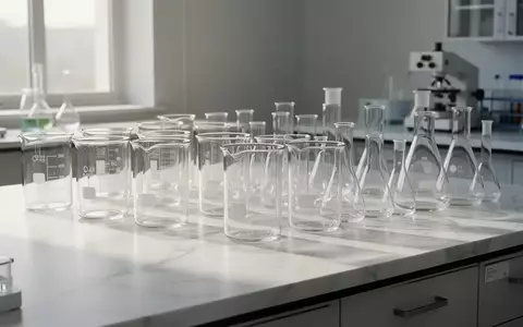 Laborumgebung mit Glasgefäßen auf einer weißen Oberfläche in einem hellen, klinischen Raum. - Foto: über boerse-global.de