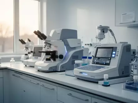 Ein moderner, steriler medizinischer Laborbereich mit Diagnosegeräten in hellem Tageslicht. - Foto: über boerse-global.de