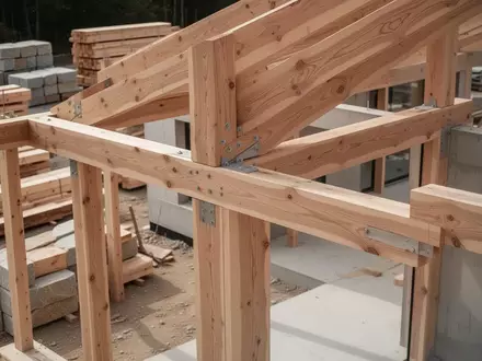 Ein minimalistischer Holzbau in der Entstehungsphase, der die Struktur aus nachhaltigen Materialien und architektonische Details zeigt. - Foto: über boerse-global.de