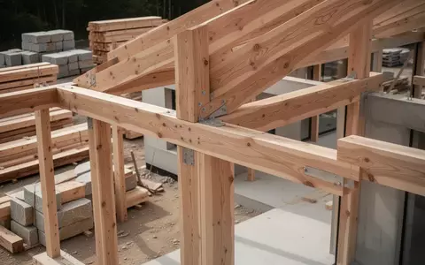 Ein minimalistischer Holzbau in der Entstehungsphase, der die Struktur aus nachhaltigen Materialien und architektonische Details zeigt. - Foto: über boerse-global.de