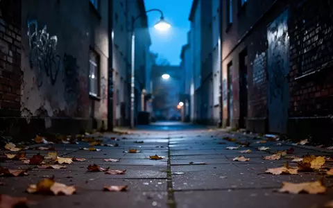 Eine menschenleere, abendliche Gasse in Berlin mit einer flackernden Straßenlaterne und herbstlichem Laub auf dem Boden. - Foto: über boerse-global.de