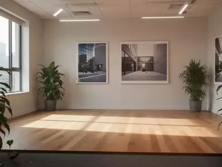 Ein heller, minimalistischer Pausenraum im Büro mit einer freien Holzfläche für Bewegungsübungen und grünen Zimmerpflanzen. - Foto: über boerse-global.de
