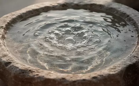 Nahaufnahme einer klaren Wasseroberfläche in einem Natursteinbecken mit sanften Lichtreflexionen. - Foto: über boerse-global.de