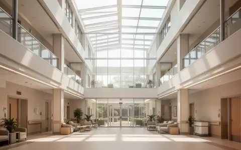 Ein lichtdurchflutetes, modernes Krankenhaus-Atrium mit minimalistischer Architektur und klaren Linien. - Foto: über boerse-global.de