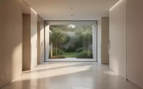 Ein minimalistischer Flur in einer modernen medizinischen Einrichtung mit hellem Steinboden und Blick in einen grünen Innenhof. - Foto: über boerse-global.de