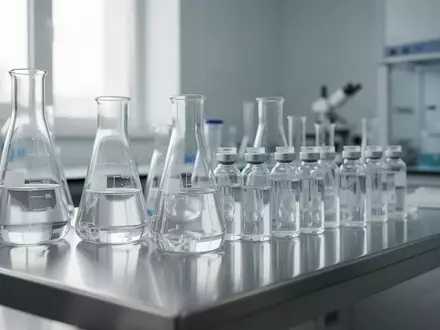 Ein steriles, modernes biomedizinisches Labor mit glĂ€sernen LaborgefĂ€Ăen auf einer EdelstahlarbeitsflĂ€che. - Foto: ĂŒber boerse-global.de