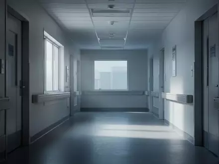 Ein leerer, klinischer Krankenhausflur mit kühlem Lichteinfall und minimalistischer Architektur. - Foto: über boerse-global.de