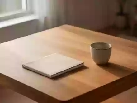 Ein aufgeräumter, minimalistischer Schreibtisch mit einem Notizbuch und einer Tasse in natürlichem Licht. - Foto: über boerse-global.de
