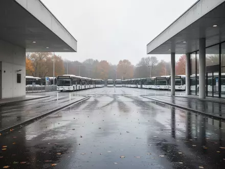 Ein leerer Busbahnhof an einem bewölkten Herbsttag in Schleswig-Holstein. - Foto: über boerse-global.de