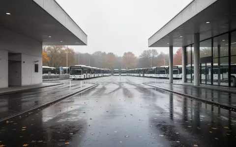 Ein leerer Busbahnhof an einem bewölkten Herbsttag in Schleswig-Holstein. - Foto: über boerse-global.de