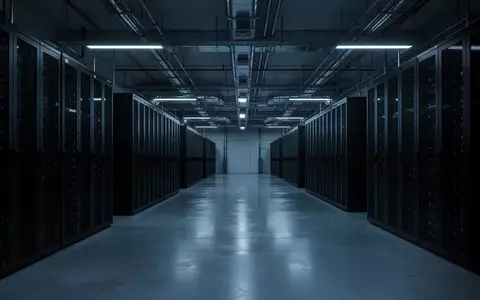 Reihen unbeschrifteter, dunkler Server-Racks in einem modernen Rechenzentrum mit kühler Beleuchtung. - Foto: über boerse-global.de